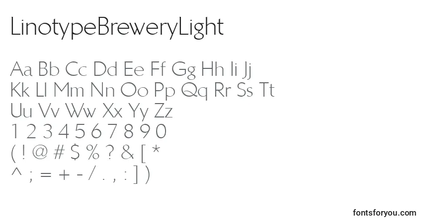 A fonte LinotypeBreweryLight – alfabeto, números, caracteres especiais