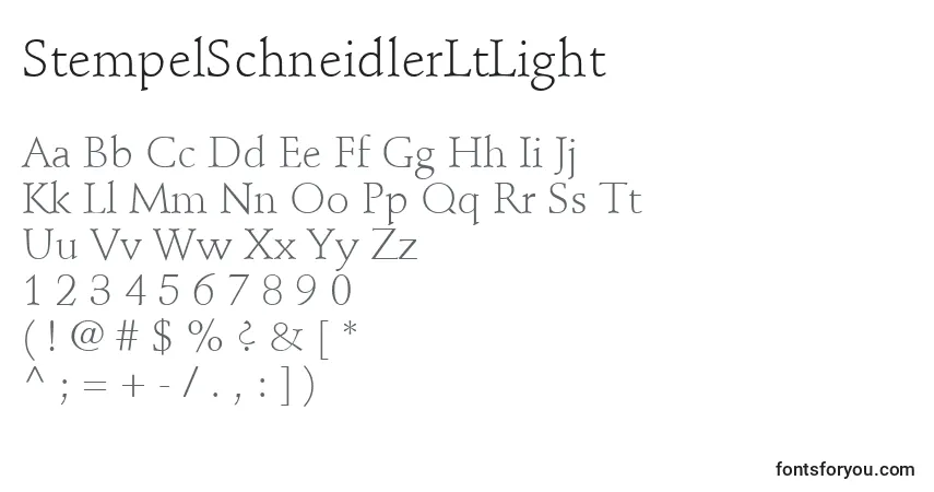 A fonte StempelSchneidlerLtLight – alfabeto, números, caracteres especiais