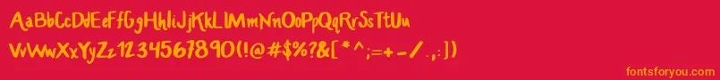 HandcraftedMaddy-Schriftart – Orangefarbene Schriften auf rotem Hintergrund