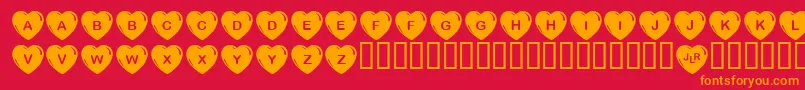 JlrSimpleHearts Font – Orange Fonts on Red Background