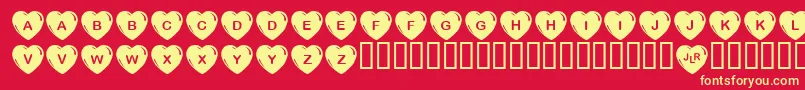 JlrSimpleHearts Font – Yellow Fonts on Red Background