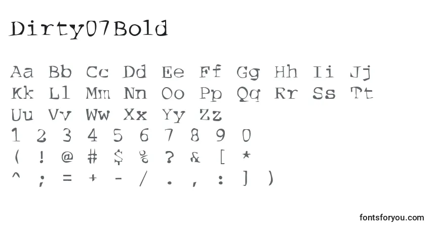 A fonte Dirty07Bold – alfabeto, números, caracteres especiais