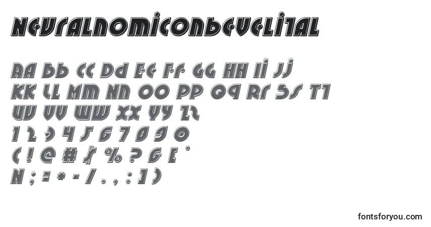 Czcionka Neuralnomiconbevelital – alfabet, cyfry, specjalne znaki