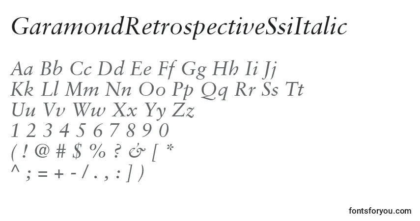 Czcionka GaramondRetrospectiveSsiItalic – alfabet, cyfry, specjalne znaki