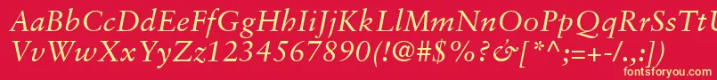 GaramondRetrospectiveSsiItalic Font – Yellow Fonts on Red Background