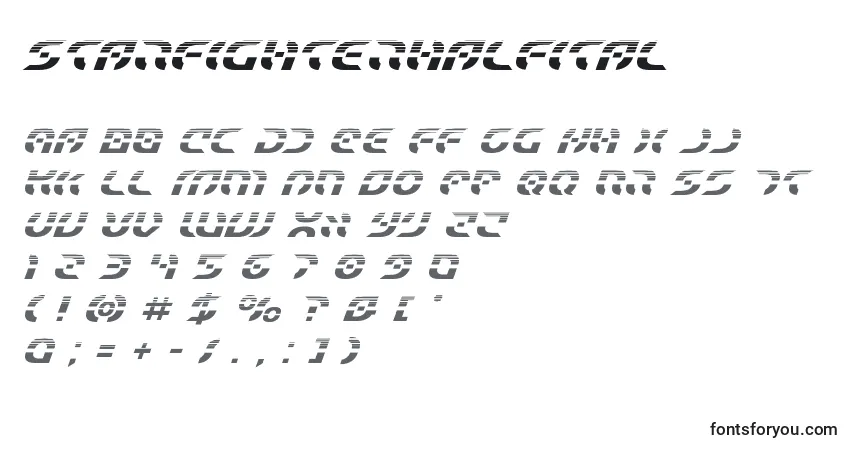 Schriftart Starfighterhalfital – Alphabet, Zahlen, spezielle Symbole