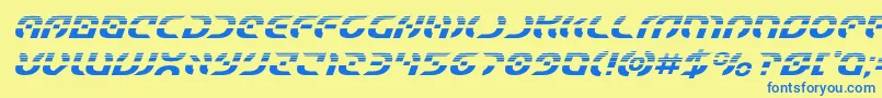 フォントStarfighterhalfital – 青い文字が黄色の背景にあります。