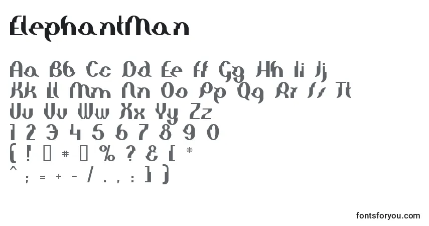 A fonte ElephantMan – alfabeto, números, caracteres especiais