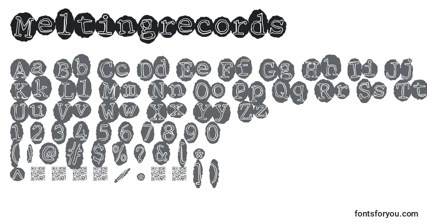 A fonte Meltingrecords – alfabeto, números, caracteres especiais