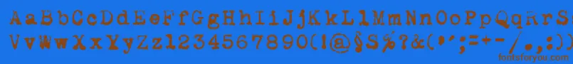 フォントMaszynaroyaldark – 茶色の文字が青い背景にあります。