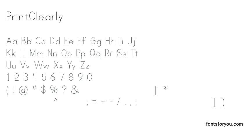 Schriftart PrintClearly – Alphabet, Zahlen, spezielle Symbole