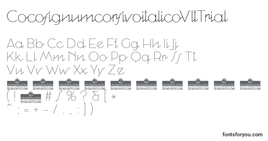 Czcionka CocosignumcorsivoitalicoUltTrial – alfabet, cyfry, specjalne znaki
