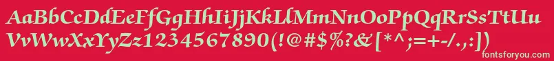 フォントZapfchancerystdBold – 赤い背景に緑の文字