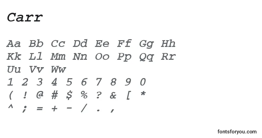 A fonte CarrierBoldOblique – alfabeto, números, caracteres especiais
