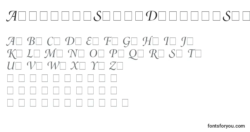 A fonte AtlantixSwashDisplaySsiDisplayItalic – alfabeto, números, caracteres especiais