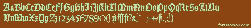 フォントWeissGotischRandom – 緑色の文字が茶色の背景にあります。