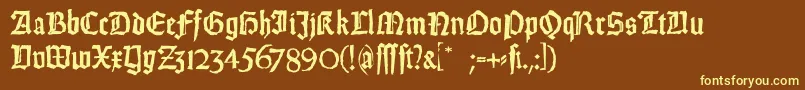 WeissGotischRandom-fontti – keltaiset fontit ruskealla taustalla