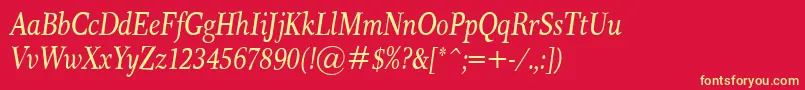 ResPublicaCondItalic-Schriftart – Gelbe Schriften auf rotem Hintergrund
