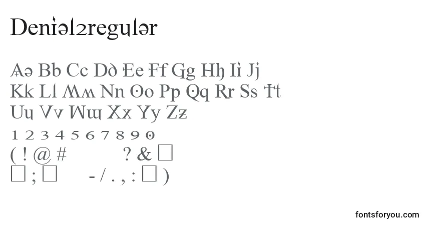 Czcionka Denial2regular – alfabet, cyfry, specjalne znaki