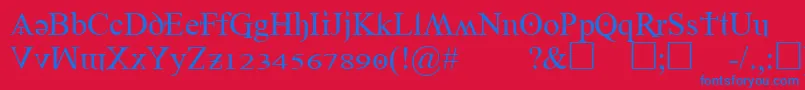 Denial2regular-Schriftart – Blaue Schriften auf rotem Hintergrund