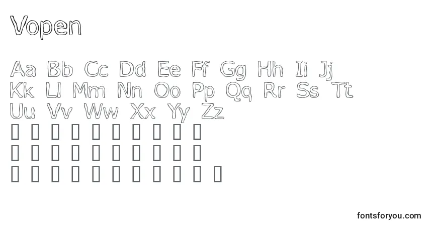 Vopen-fontti – aakkoset, numerot, erikoismerkit