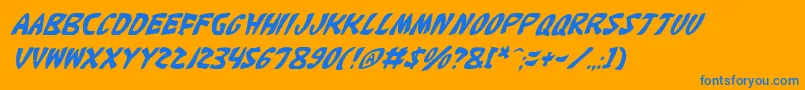 KatanaItalic-Schriftart – Blaue Schriften auf orangefarbenem Hintergrund