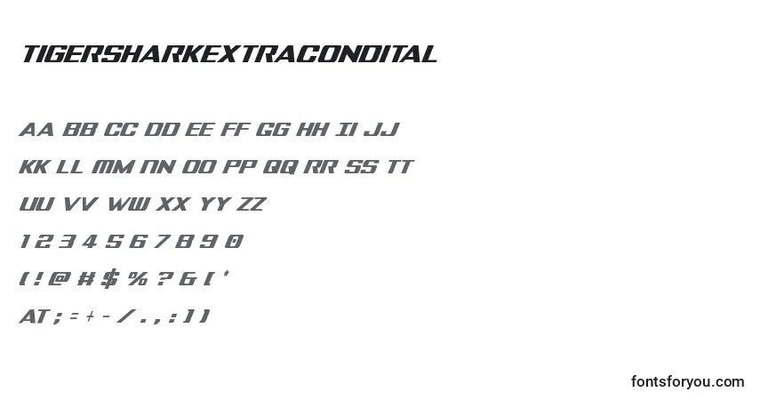 Шрифт Tigersharkextracondital – алфавит, цифры, специальные символы