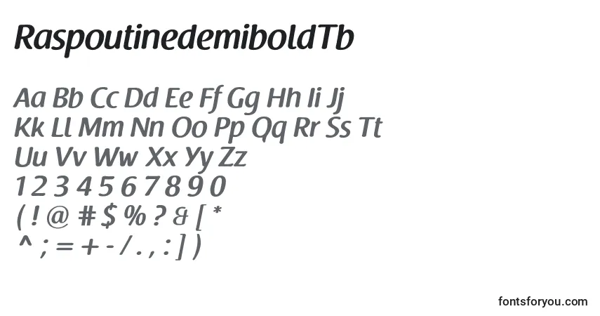 Шрифт RaspoutinedemiboldTb – алфавит, цифры, специальные символы