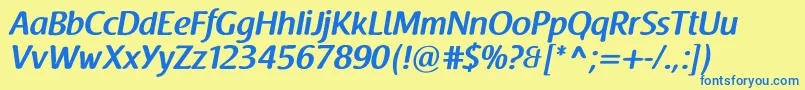 フォントRaspoutinedemiboldTb – 青い文字が黄色の背景にあります。