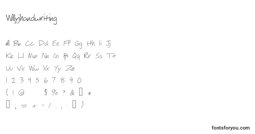A fonte Willyjhandwriting – alfabeto, números, caracteres especiais