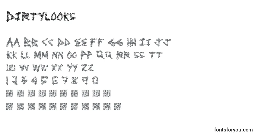 Czcionka Dirtylooks – alfabet, cyfry, specjalne znaki
