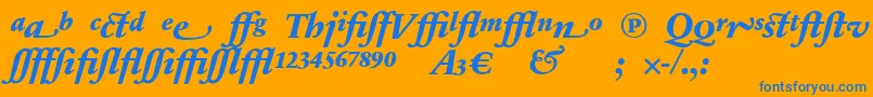 フォントSabonnextLtExtraBoldItalicAlternate – オレンジの背景に青い文字