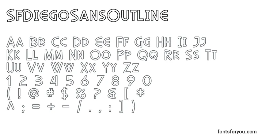 Schriftart SfDiegoSansOutline – Alphabet, Zahlen, spezielle Symbole