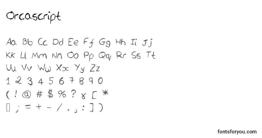 Schriftart Orcascript – Alphabet, Zahlen, spezielle Symbole