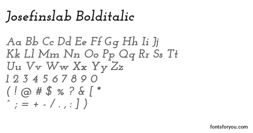 Josefinslab Bolditalic-fontti – aakkoset, numerot, erikoismerkit