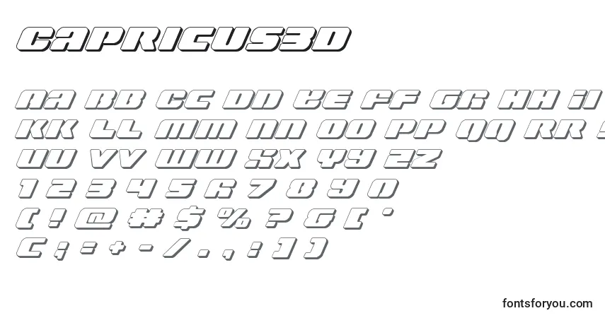 Czcionka Capricus3D – alfabet, cyfry, specjalne znaki