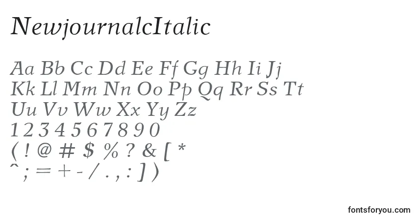 Czcionka NewjournalcItalic – alfabet, cyfry, specjalne znaki