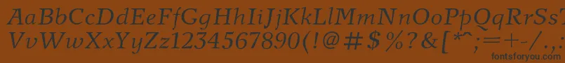 フォントNewjournalcItalic – 黒い文字が茶色の背景にあります