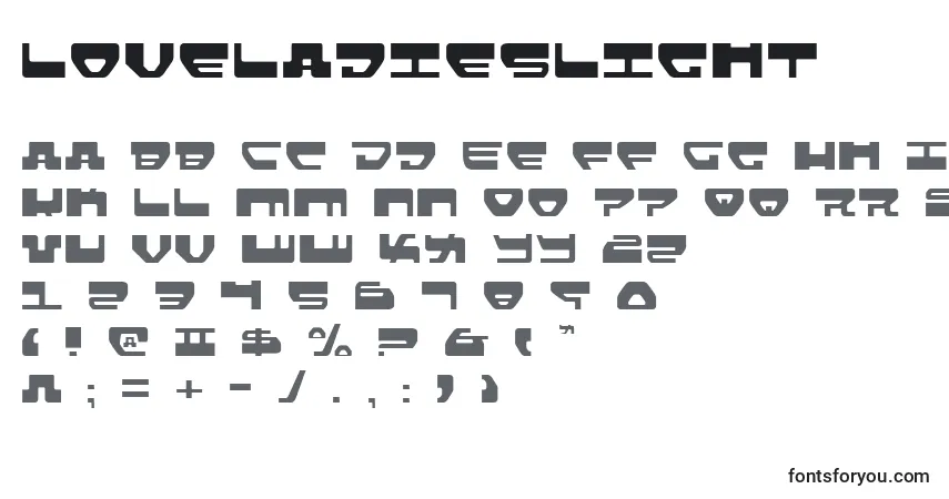 A fonte LoveladiesLight – alfabeto, números, caracteres especiais