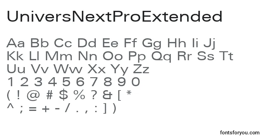 Schriftart UniversNextProExtended – Alphabet, Zahlen, spezielle Symbole