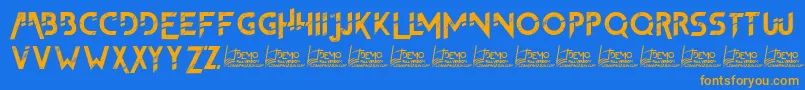 TheFrontman2Demo-Schriftart – Orangefarbene Schriften auf blauem Hintergrund