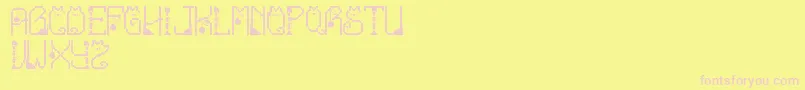 LmsCatTreats-Schriftart – Rosa Schriften auf gelbem Hintergrund