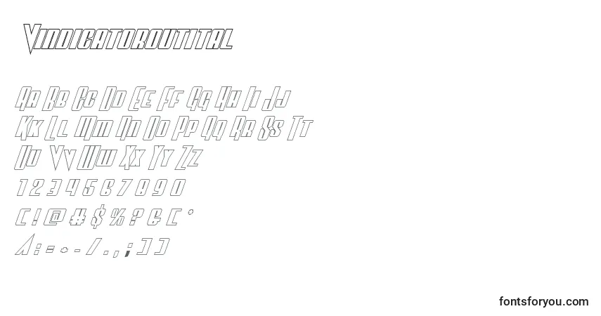 Czcionka Vindicatoroutital – alfabet, cyfry, specjalne znaki