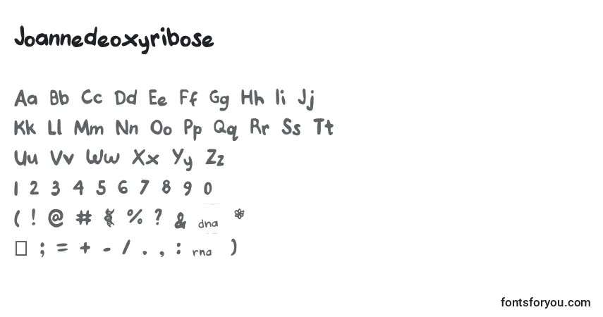 Czcionka Joannedeoxyribose – alfabet, cyfry, specjalne znaki
