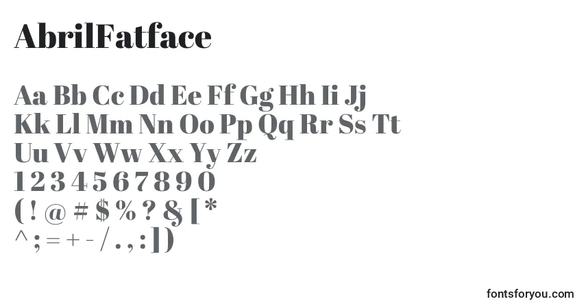 Шрифт AbrilFatface – алфавит, цифры, специальные символы