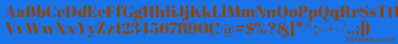 フォントAbrilFatface – 茶色の文字が青い背景にあります。