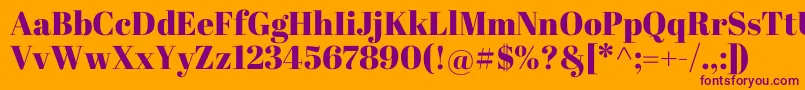 AbrilFatface-Schriftart – Violette Schriften auf orangefarbenem Hintergrund