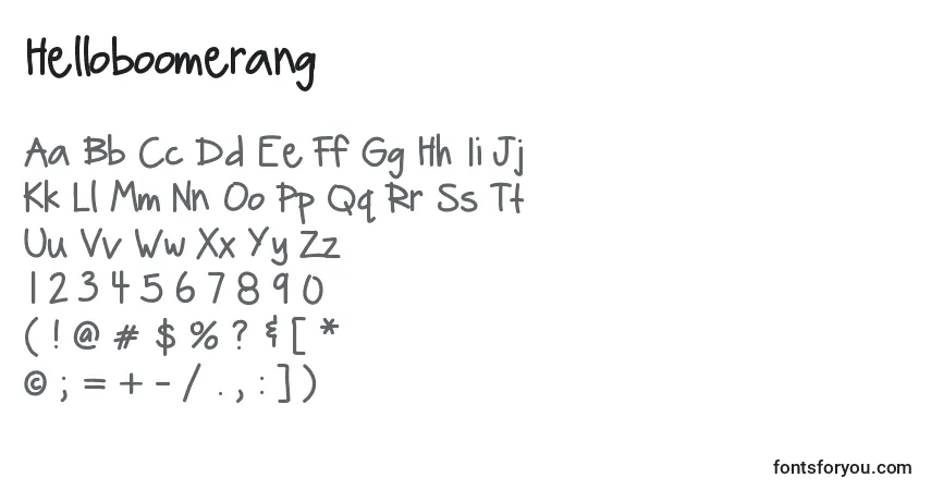 A fonte Helloboomerang – alfabeto, números, caracteres especiais