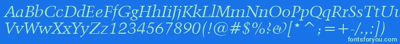 Kuenstler480ItalicBt Font – Green Fonts on Blue Background