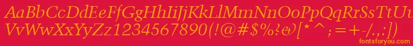 Kuenstler480ItalicBt Font – Orange Fonts on Red Background